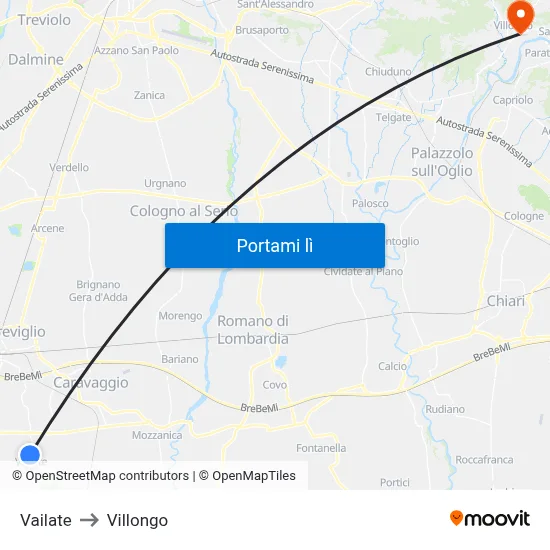 Vailate to Villongo map
