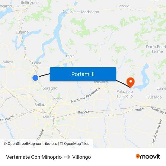 Vertemate Con Minoprio to Villongo map