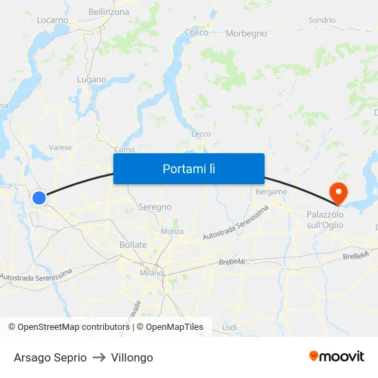 Arsago Seprio to Villongo map