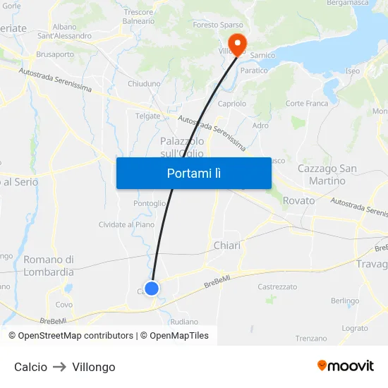 Calcio to Villongo map