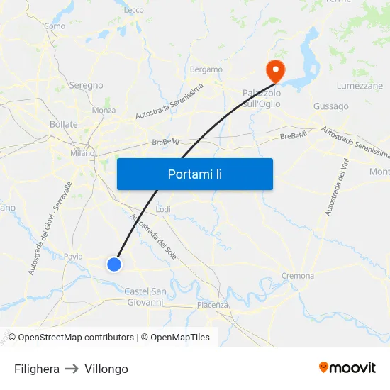 Filighera to Villongo map