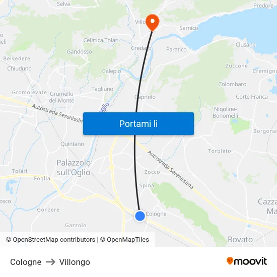 Cologne to Villongo map