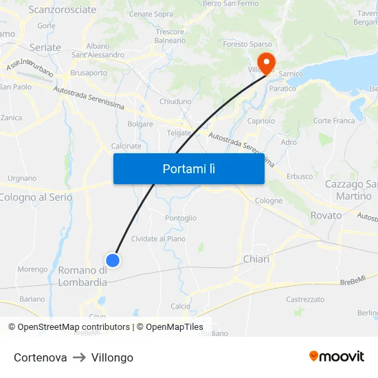 Cortenova to Villongo map