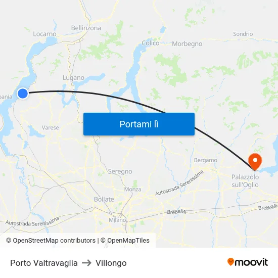 Porto Valtravaglia to Villongo map