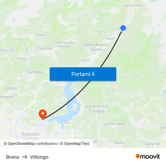 Breno to Villongo map