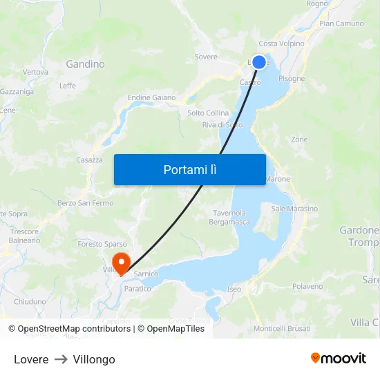 Lovere to Villongo map