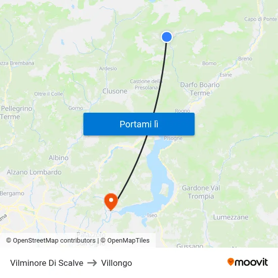 Vilminore Di Scalve to Villongo map