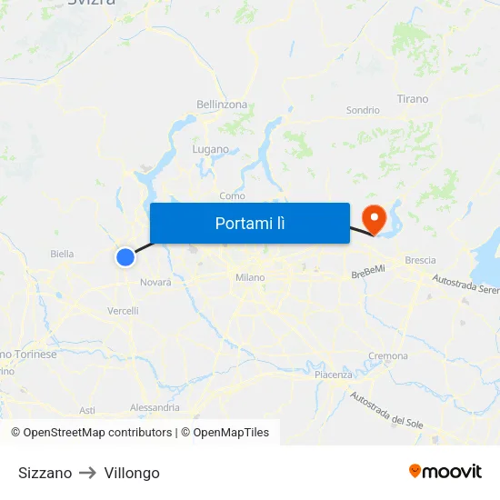 Sizzano to Villongo map
