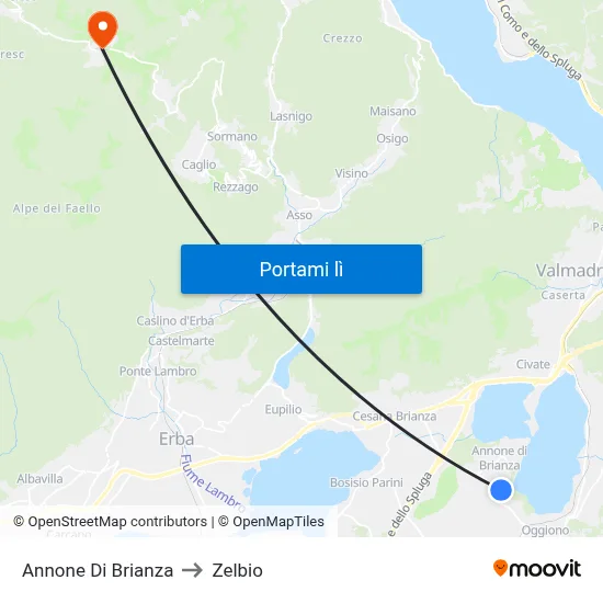 Annone Di Brianza to Zelbio map