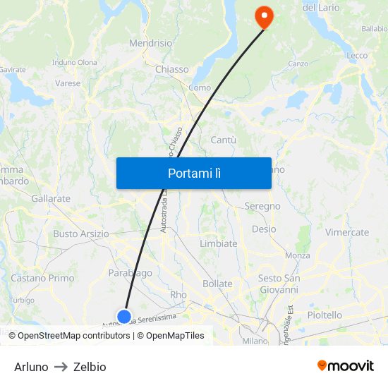 Arluno to Zelbio map