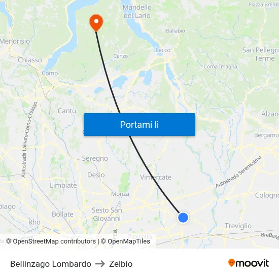 Bellinzago Lombardo to Zelbio map
