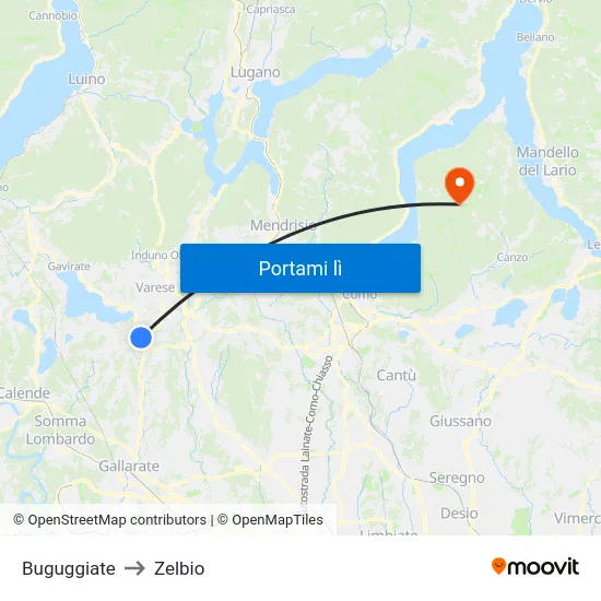 Buguggiate to Zelbio map