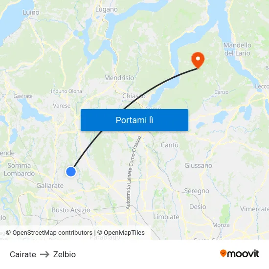 Cairate to Zelbio map