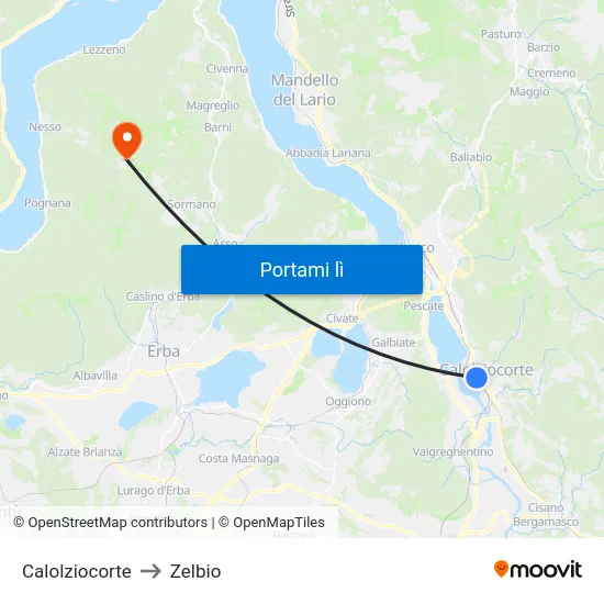 Calolziocorte to Zelbio map