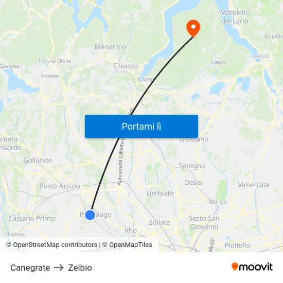 Canegrate to Zelbio map