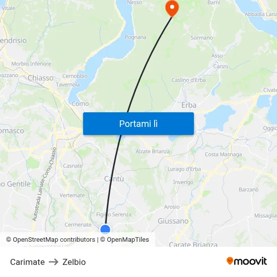 Carimate to Zelbio map
