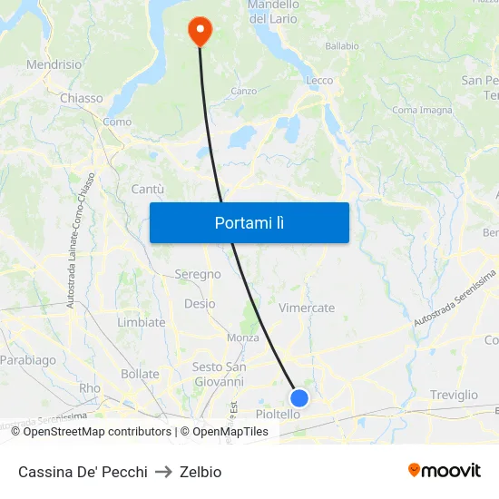 Cassina De' Pecchi to Zelbio map