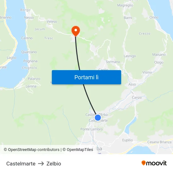 Castelmarte to Zelbio map