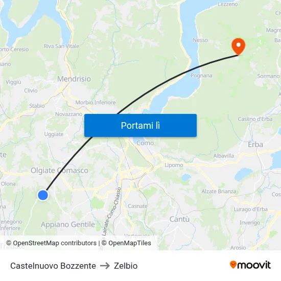 Castelnuovo Bozzente to Zelbio map