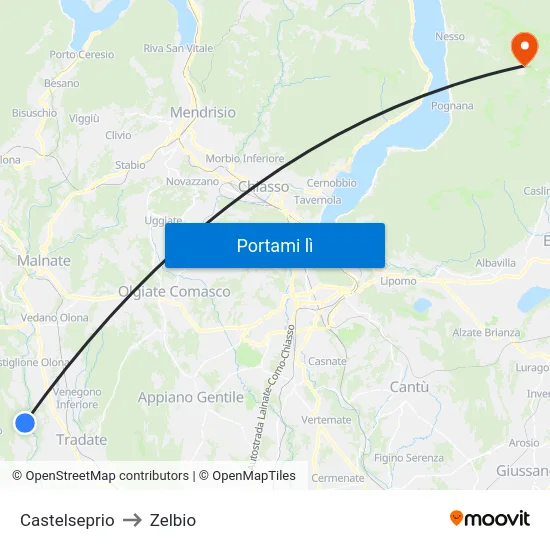 Castelseprio to Zelbio map