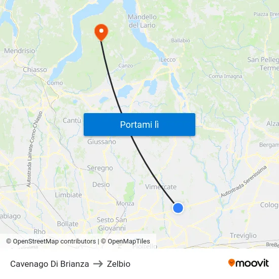 Cavenago Di Brianza to Zelbio map