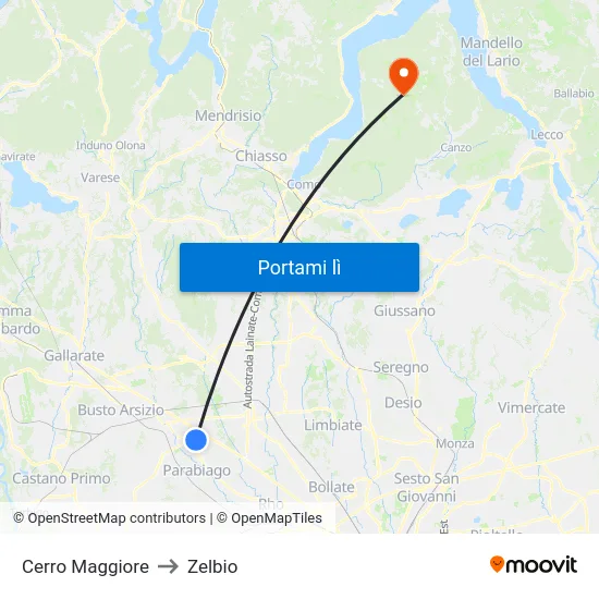 Cerro Maggiore to Zelbio map