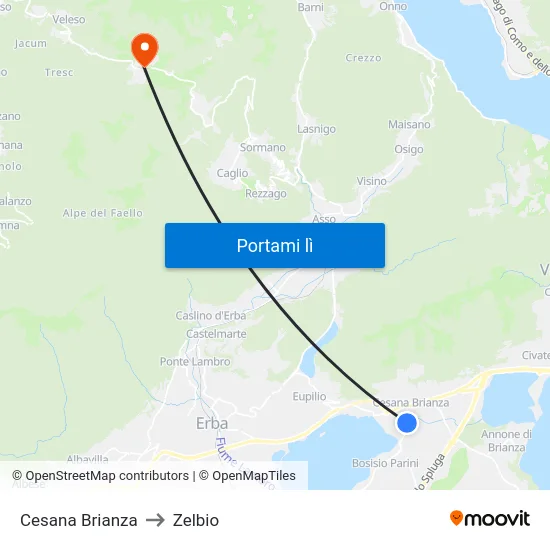 Cesana Brianza to Zelbio map