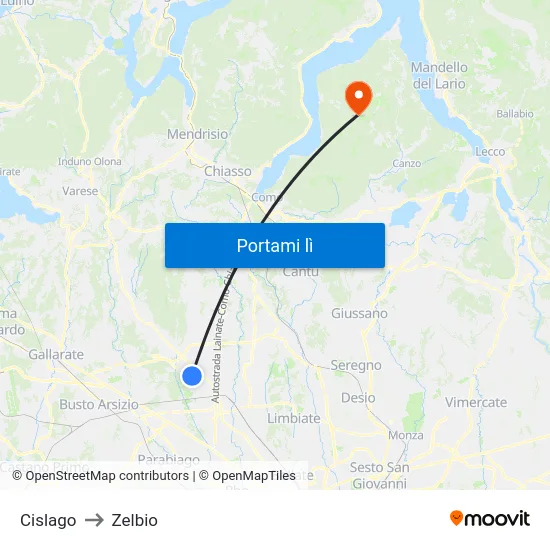 Cislago to Zelbio map