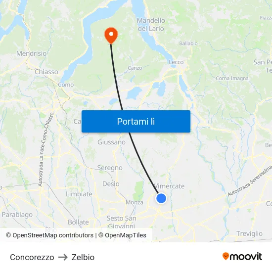 Concorezzo to Zelbio map