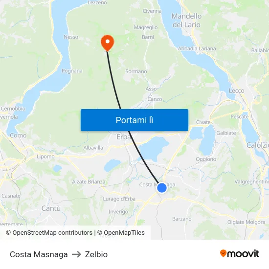 Costa Masnaga to Zelbio map