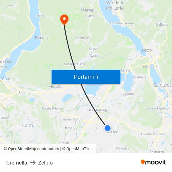 Cremella to Zelbio map