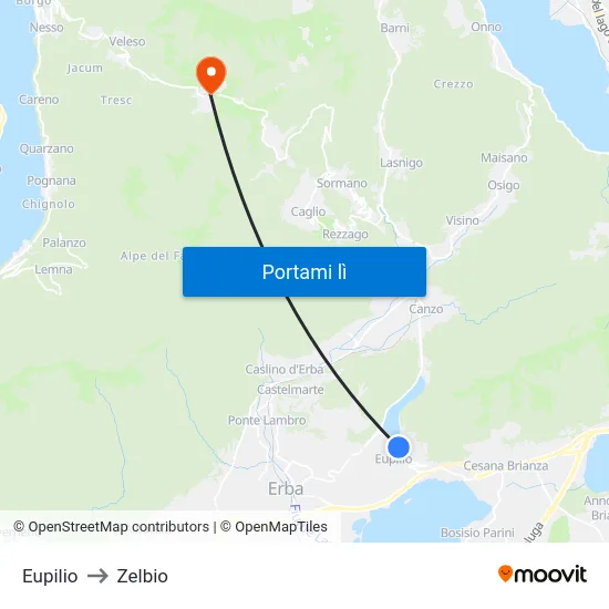 Eupilio to Zelbio map