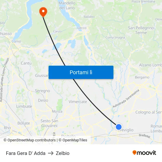 Fara Gera D' Adda to Zelbio map