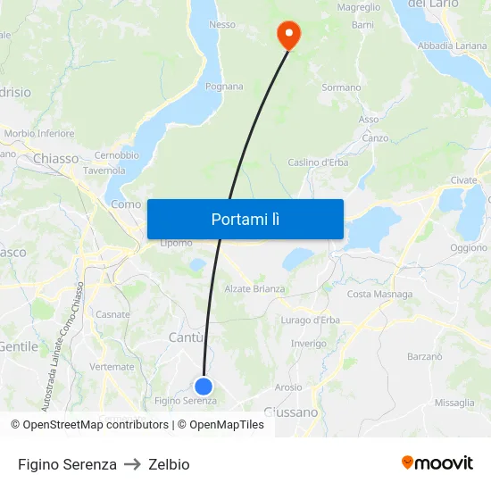 Figino Serenza to Zelbio map