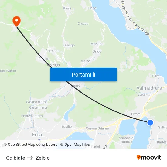 Galbiate to Zelbio map