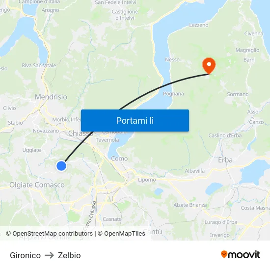 Gironico to Zelbio map