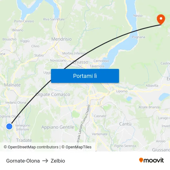 Gornate-Olona to Zelbio map