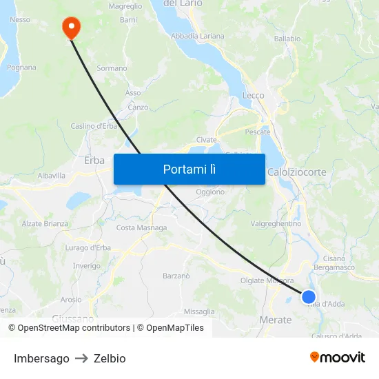 Imbersago to Zelbio map