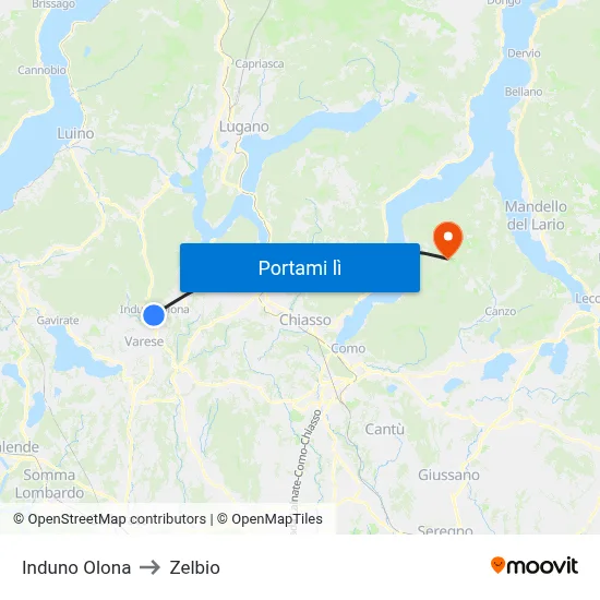 Induno Olona to Zelbio map