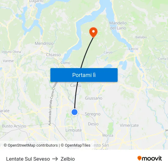 Lentate Sul Seveso to Zelbio map