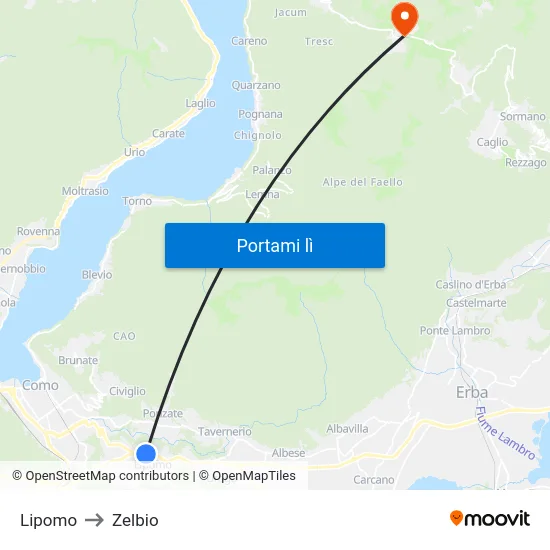 Lipomo to Zelbio map