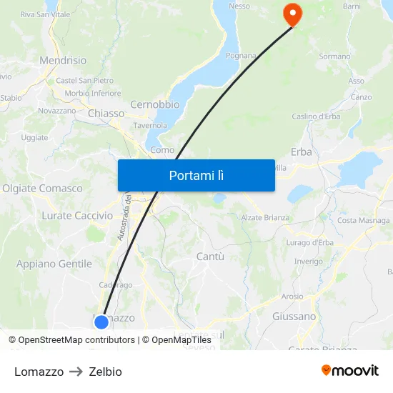 Lomazzo to Zelbio map