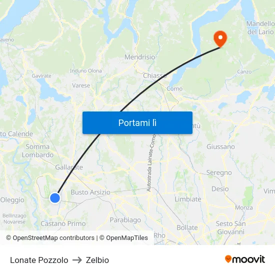 Lonate Pozzolo to Zelbio map
