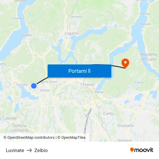 Luvinate to Zelbio map