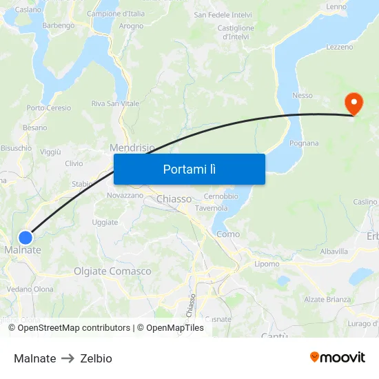 Malnate to Zelbio map