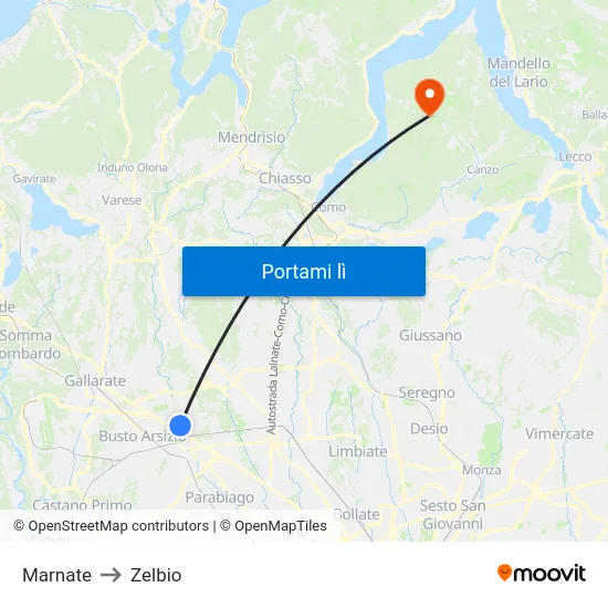 Marnate to Zelbio map