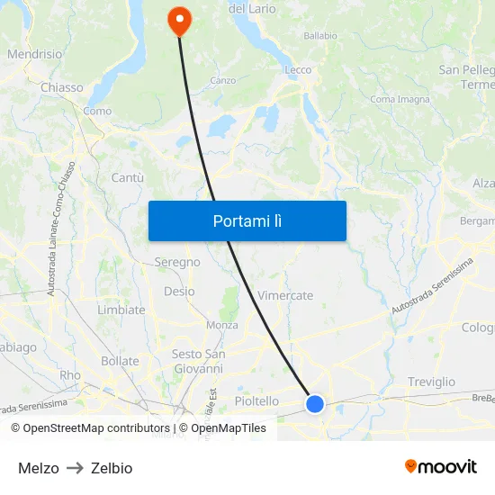 Melzo to Zelbio map