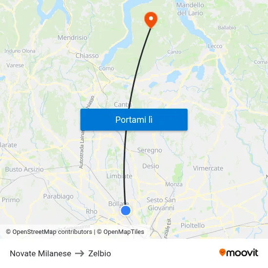 Novate Milanese to Zelbio map