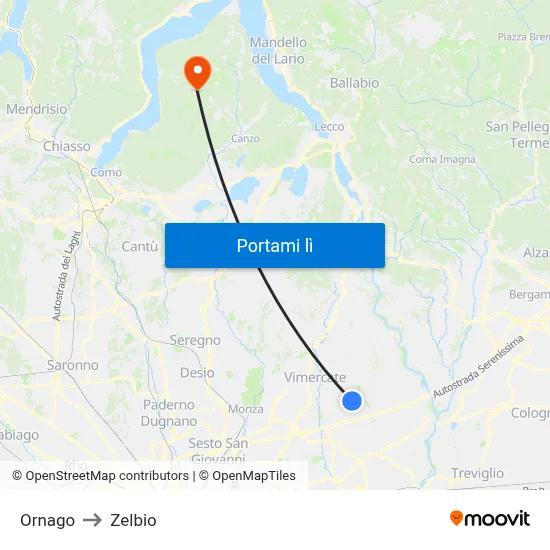 Ornago to Zelbio map