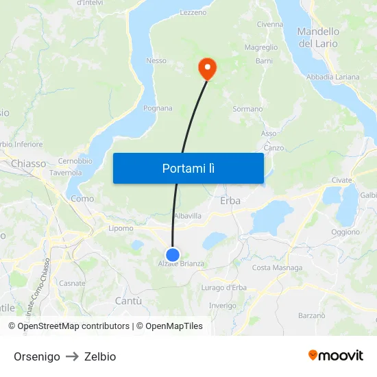 Orsenigo to Zelbio map